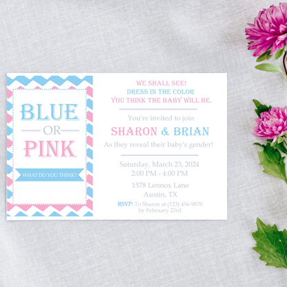 Chevron Pattern Gender Reveal Invitation