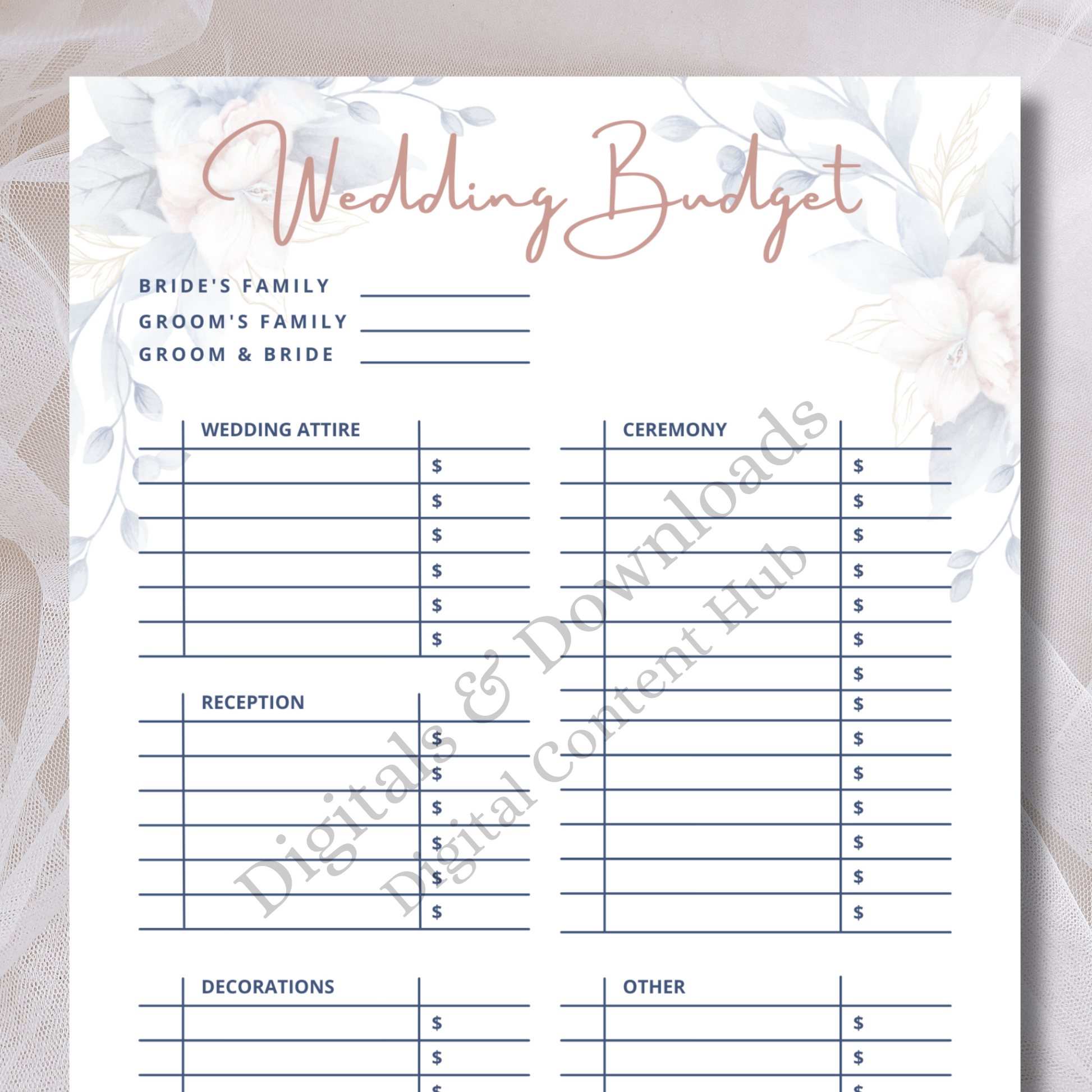 Wedding Budget Template Printable Digital – Digitals and Downloads