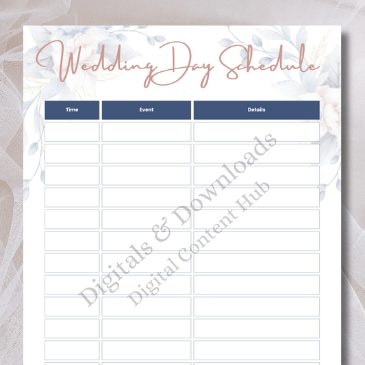 Wedding Day Schedule Template - Printable & Digital