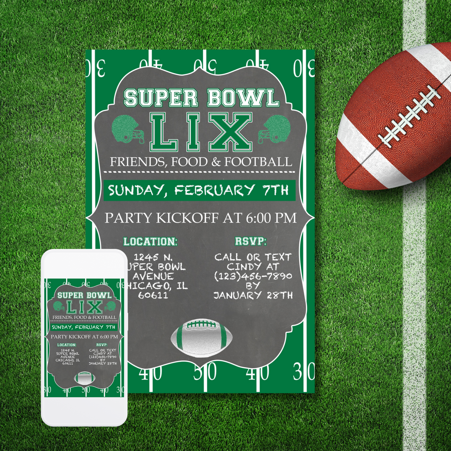 Chalkboard Super Bowl Invitation