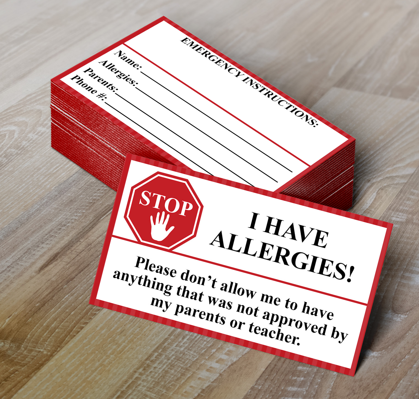 Printable allergy alert card template