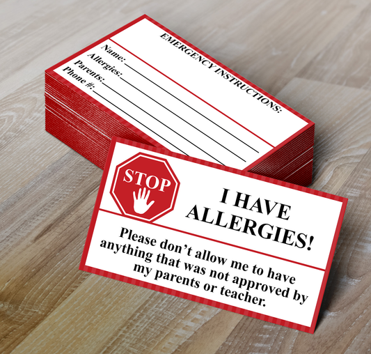 Printable allergy alert card template