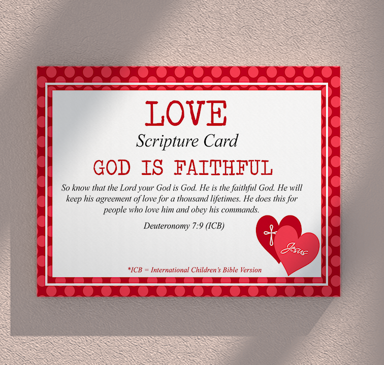 Printable Love Scripture Memory Cards for kids with Bible verses about God’s love