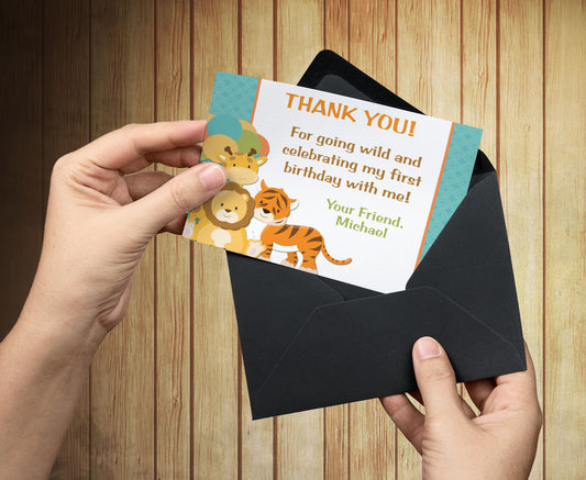 Safari Birthday Animals Thank You Card