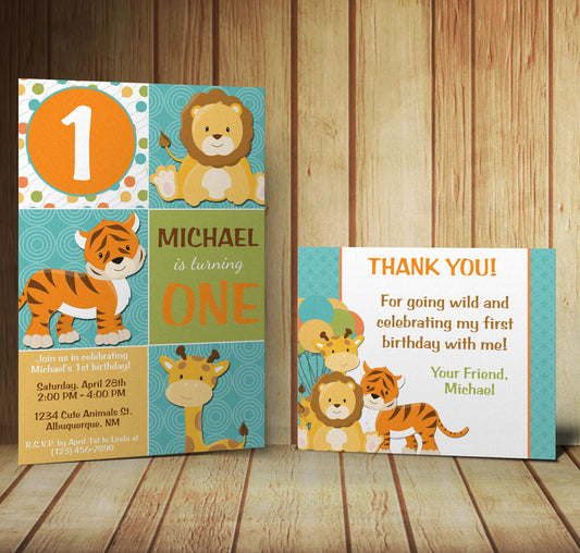 Safari Birthday Animals Invitation & Thank You Card