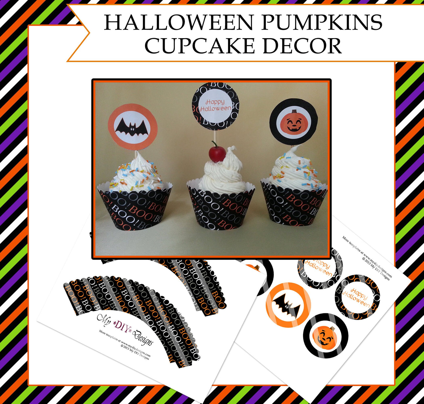 Halloween Pumpkins Cupcake Wrappers and Toppers