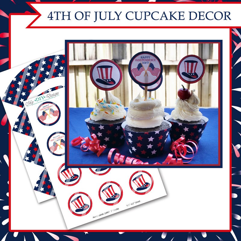 Independence Day Cupcake Wrappers and Toppers